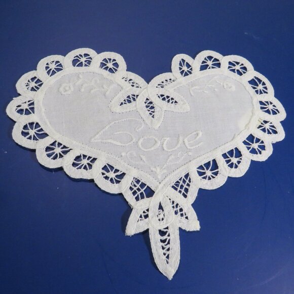 Love Embroidered Battenberg Lace Heart Dresser, Table, Wedding, Valentines - Picture 2 of 9
